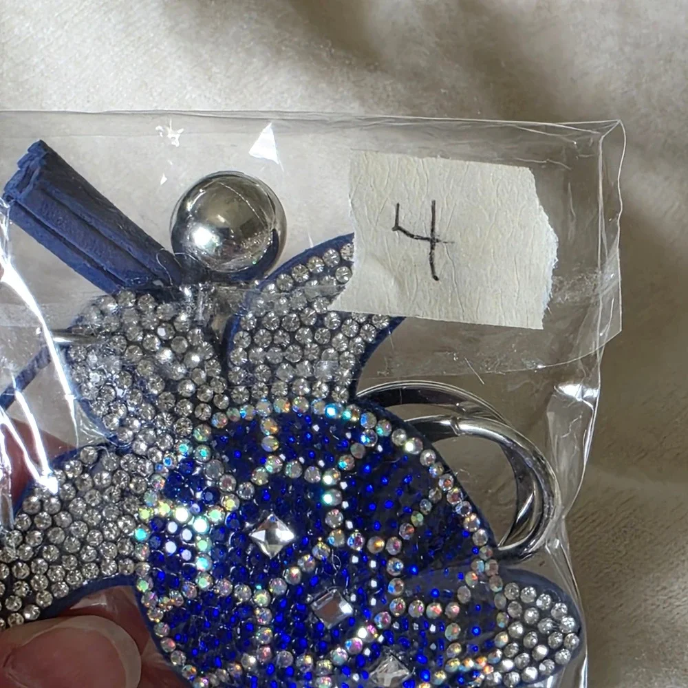 Blue Rhinestone Sea Turtle Keychain Tassel Bell Bag Charm Silver Tone Clasp NEW